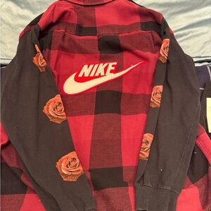 I am Koko LA
Nike Red and Black Plaid Jacket with Rose Accents